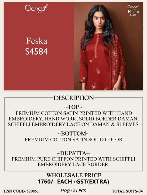 Ganga feska 4584 textiles wholesale dress material and kurtis